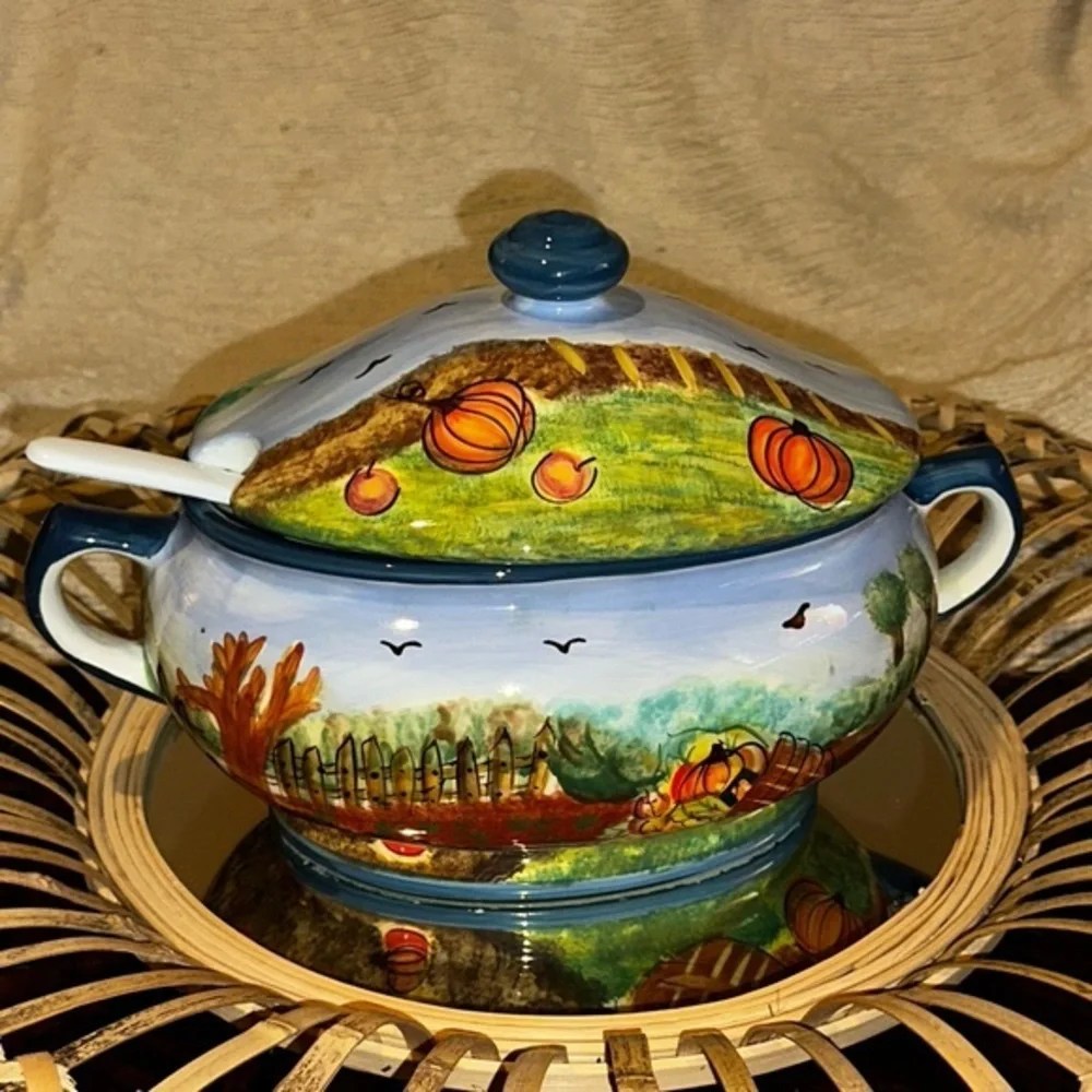 NEW Vintage WCL Oval Ceramic Soup Bowl Harvest Handpainted 3-Quart Tureen